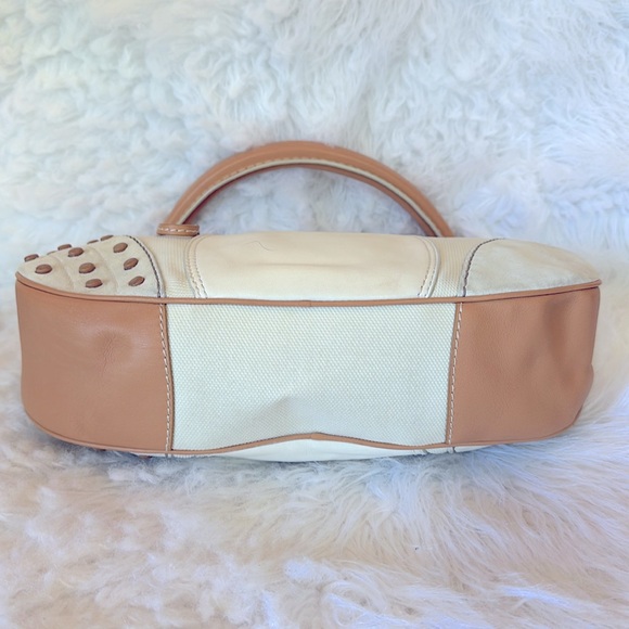 EUC TODS leather suede & canvas hobo shoulder bag - Picture 9 of 15